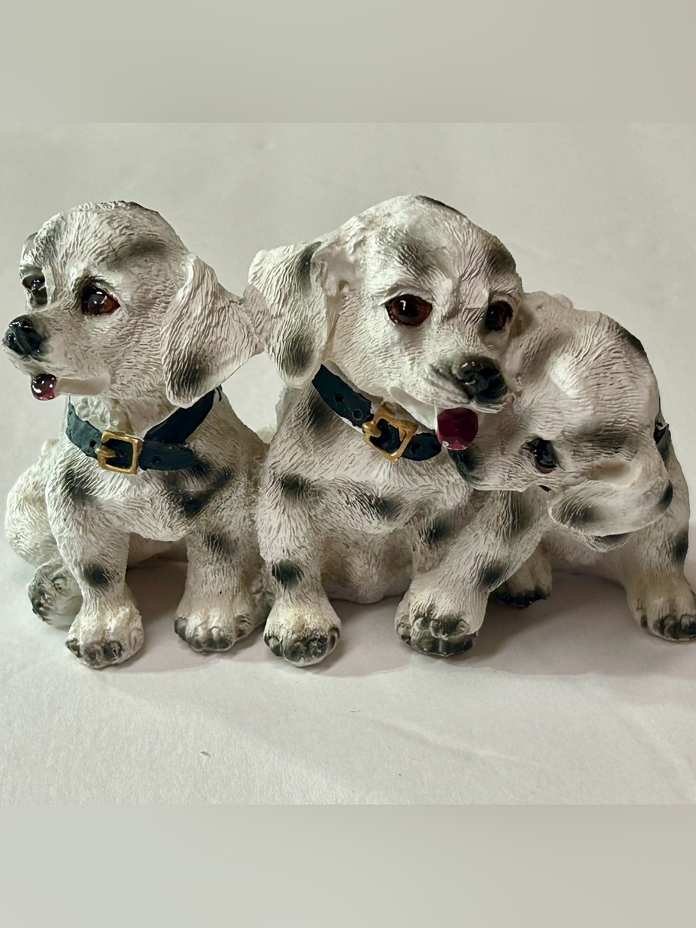 Figurine Dalmatian Dog Puppies Black & White Spots